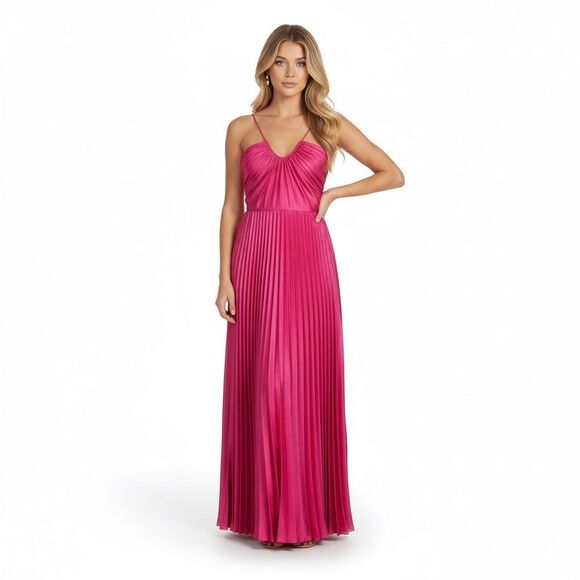 NWT Julia Jordan Pink Sunburst Pleated Satin Maxi Dress *Flawed Gem* - Picture 1 of 8